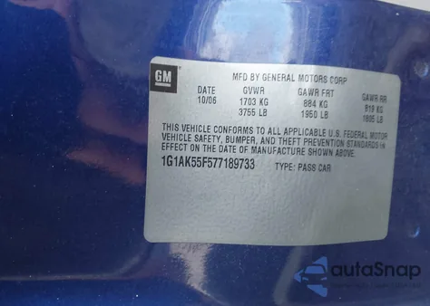 2007 Chevrolet Cobalt Ls from USA, damaged, VIN 1G1AK55F577189733